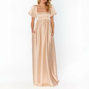NWT Show Me Your Mumu Nora Maxi Dress Size 1X Champagne Satin Puff Sleeve Formal